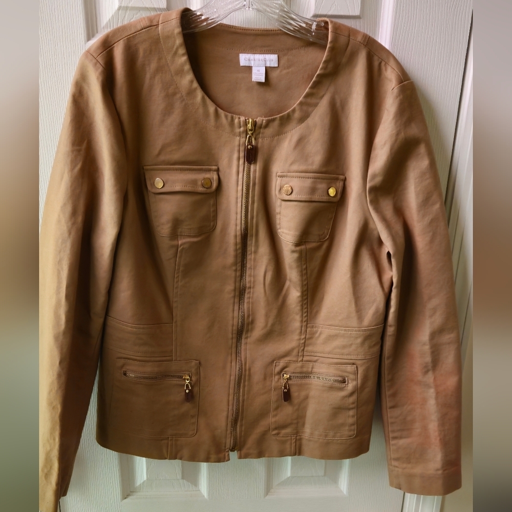 Charter Club Tan Utility Jacket with Gold Hardware